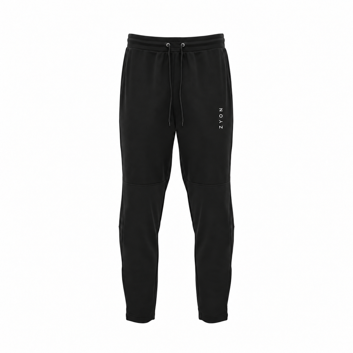 Pantalón largo unisex ZYON MOTION BLACK negro, vista frontal con logo blanco vertical